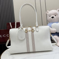 Gucci White Leather & Canvas Horsebit Handbag