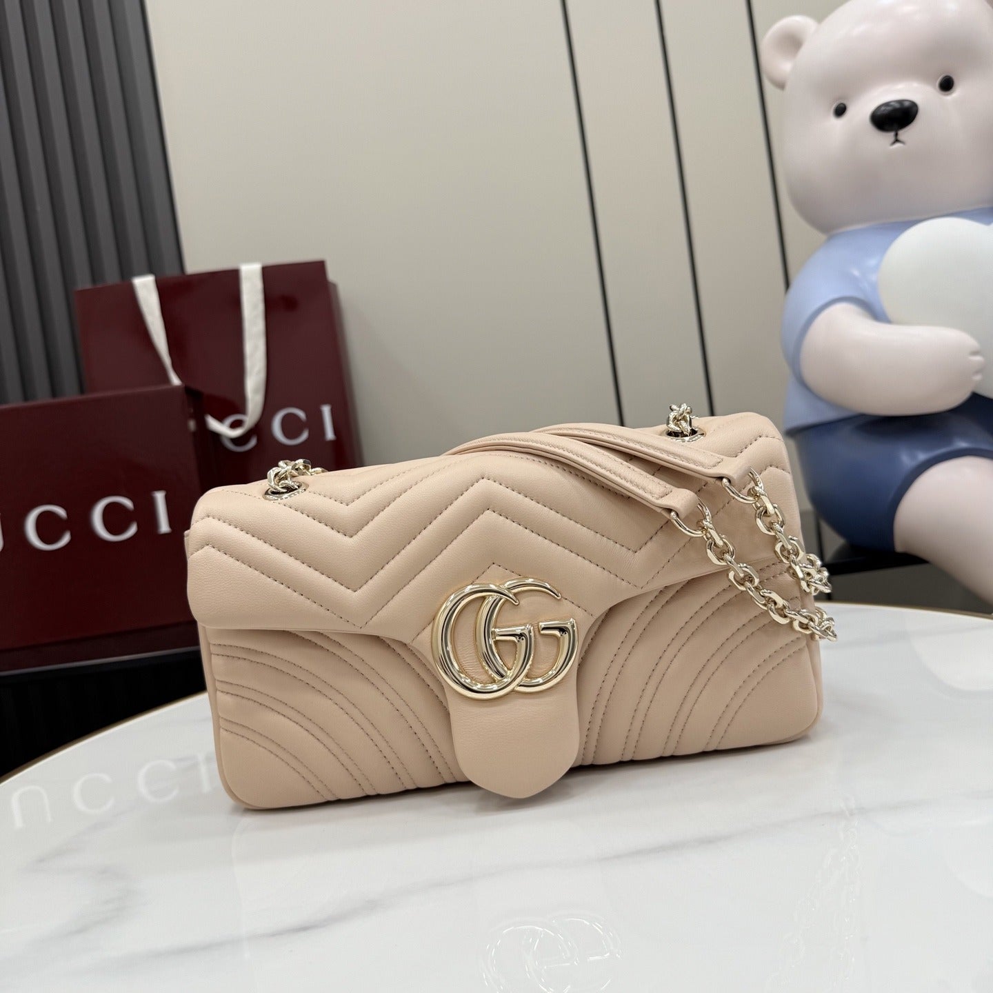 Gucci Pink Lambskin Leather GG Marmont Shoulder Bag