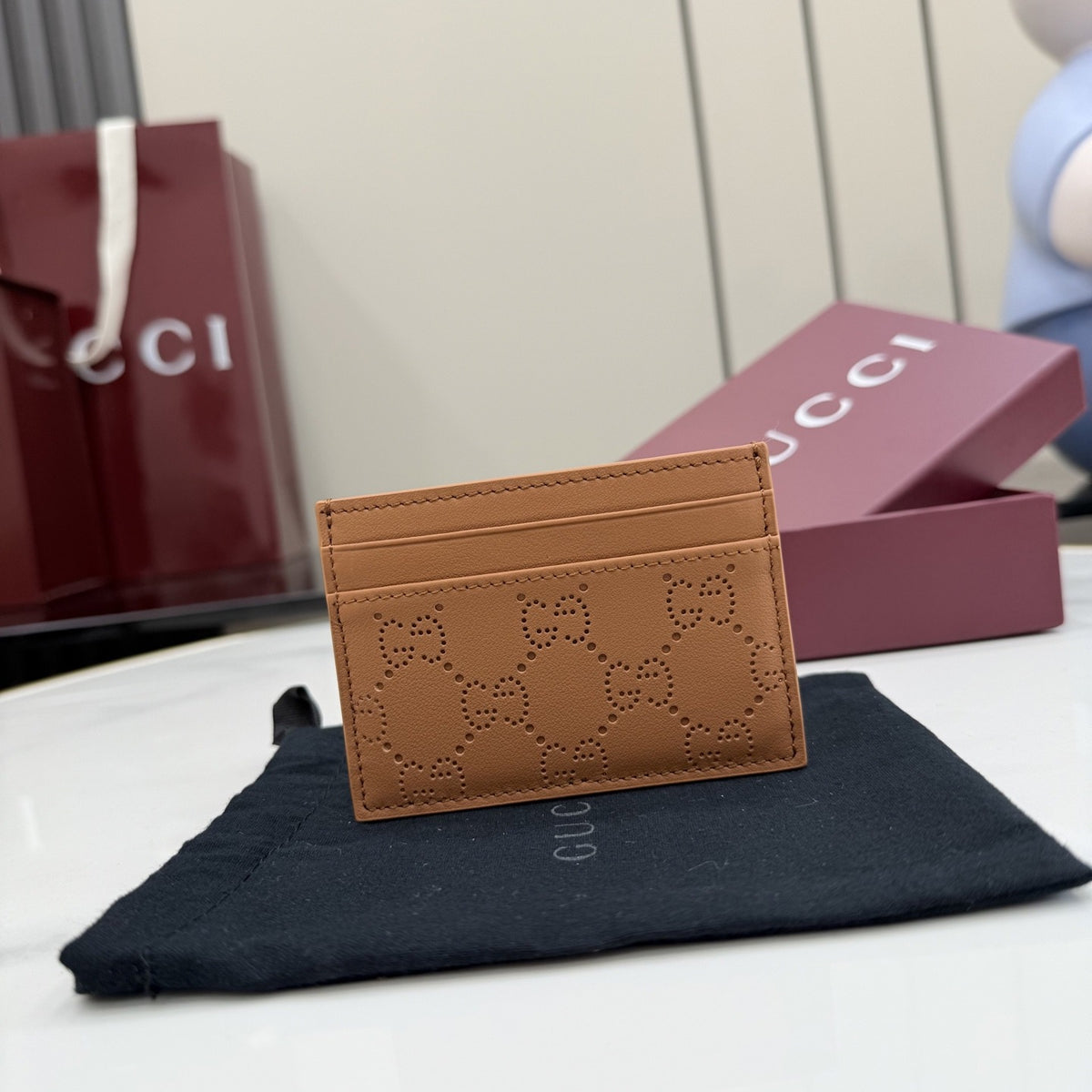 Gucci Brown Leather Openwork Card Holder