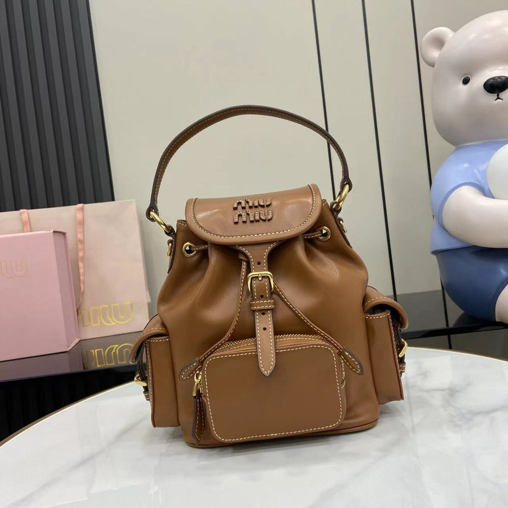 Miu Miu Brown Calfskin Leather Backpack