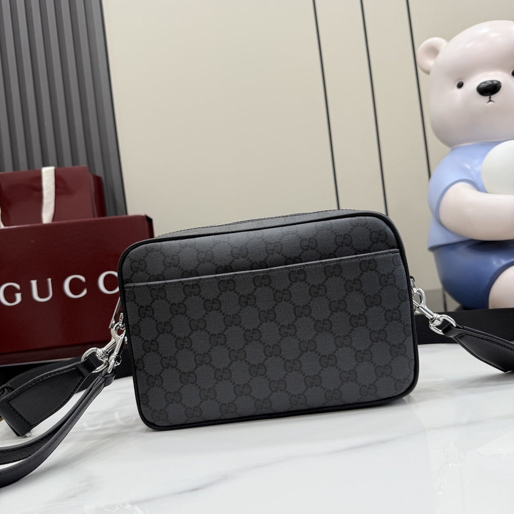 Gucci Black Canvas & Leather Zip Crossbody Bag