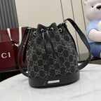 Gucci Black Denim & Leather Zip Handbag