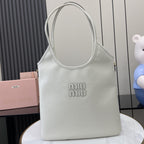 Miu Miu White Leather Logo Tote Bag