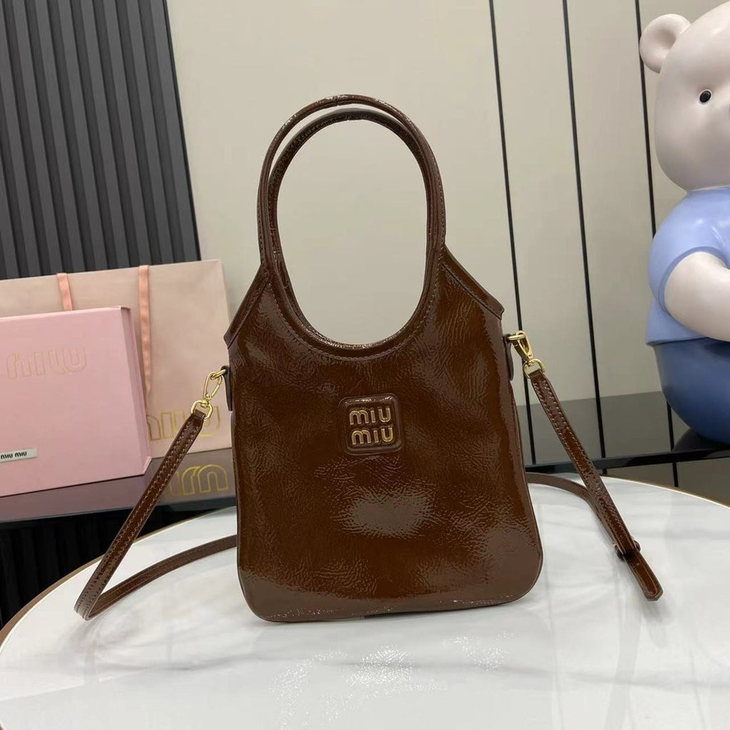 Miu Miu Brown Patent Leather Logo Tote Bag
