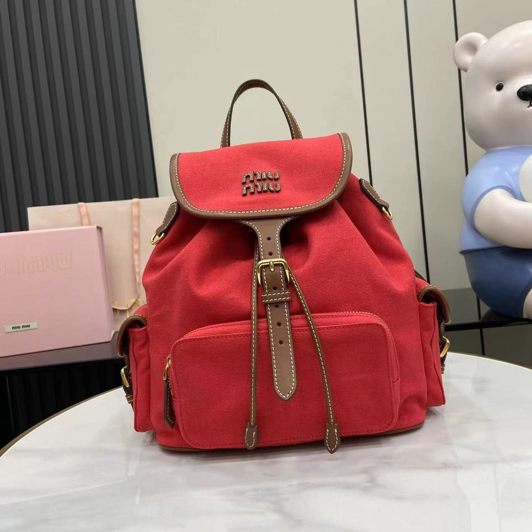 Miu Miu Brown Canvas & Calfskin Leather Backpack