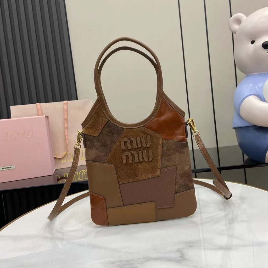 Miu Miu Brown Leather Logo Tote Bag