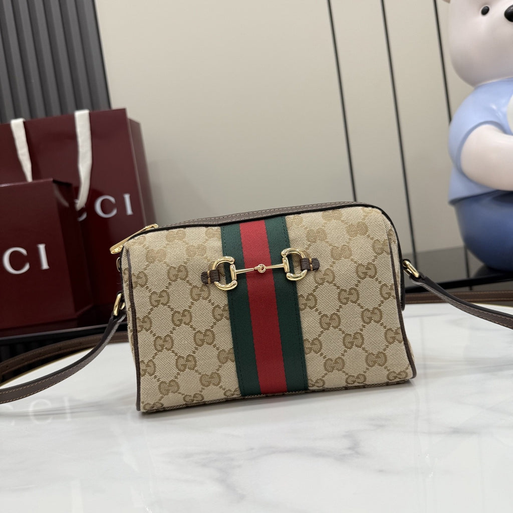 Gucci Brown Canvas & Leather Horsebit Crossbody Bag