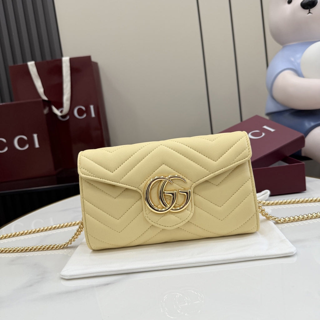 Gucci Yellow Leather GG Marmont Clutch
