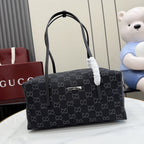 Gucci Black Denim & Leather Logo Handbag