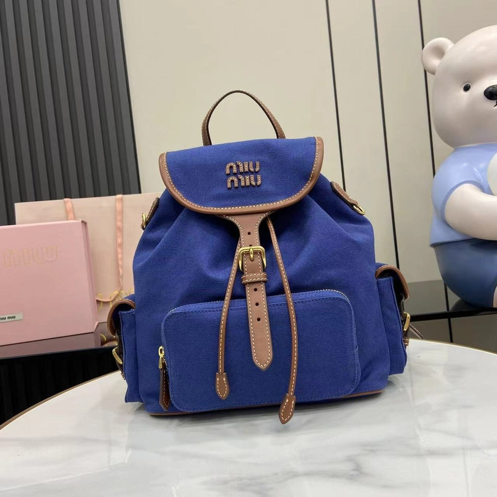 Miu Miu Brown Canvas & Calfskin Leather Backpack