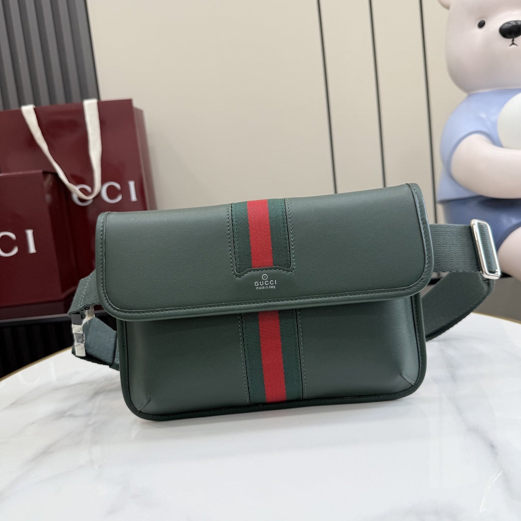 Gucci Green Leather & Canvas Logo Crossbody Bag