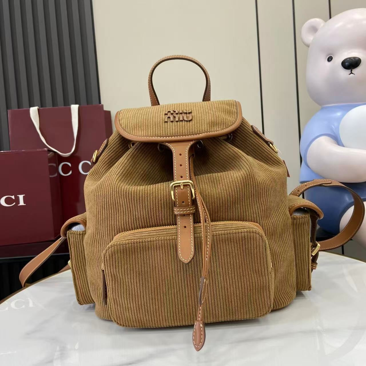 Gucci Corduroy & Calfskin Leather Backpack