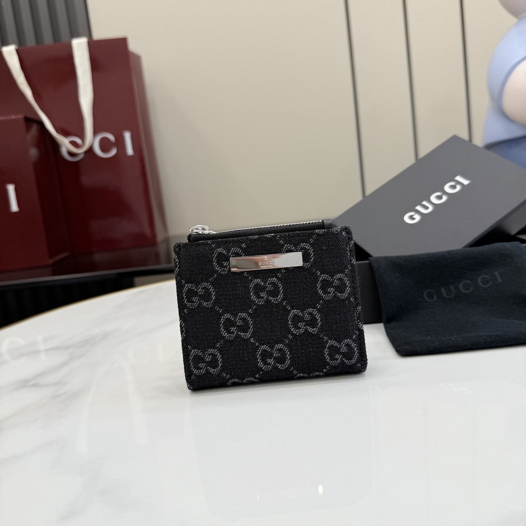 Gucci Black Denim & Leather Zip Wallet