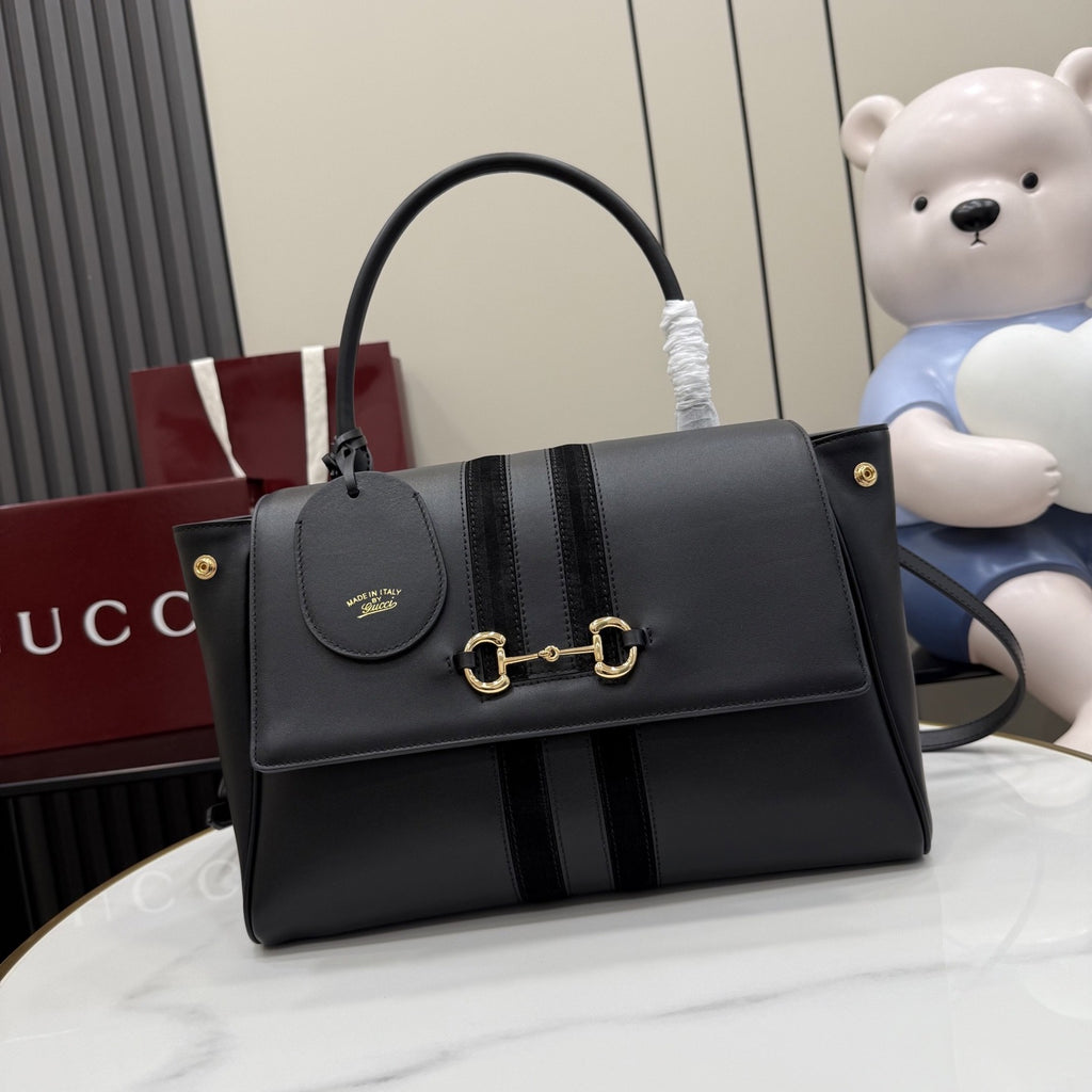 Gucci Black Leather & Canvas Zip Handbag
