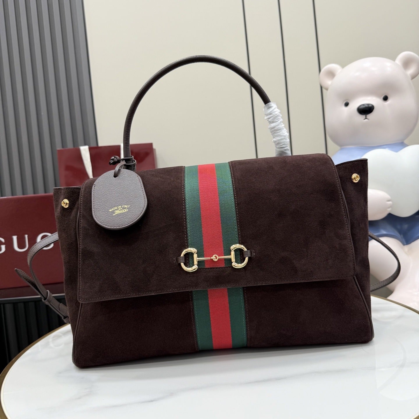 Gucci Brown Leather & Canvas Horsebit Handbag