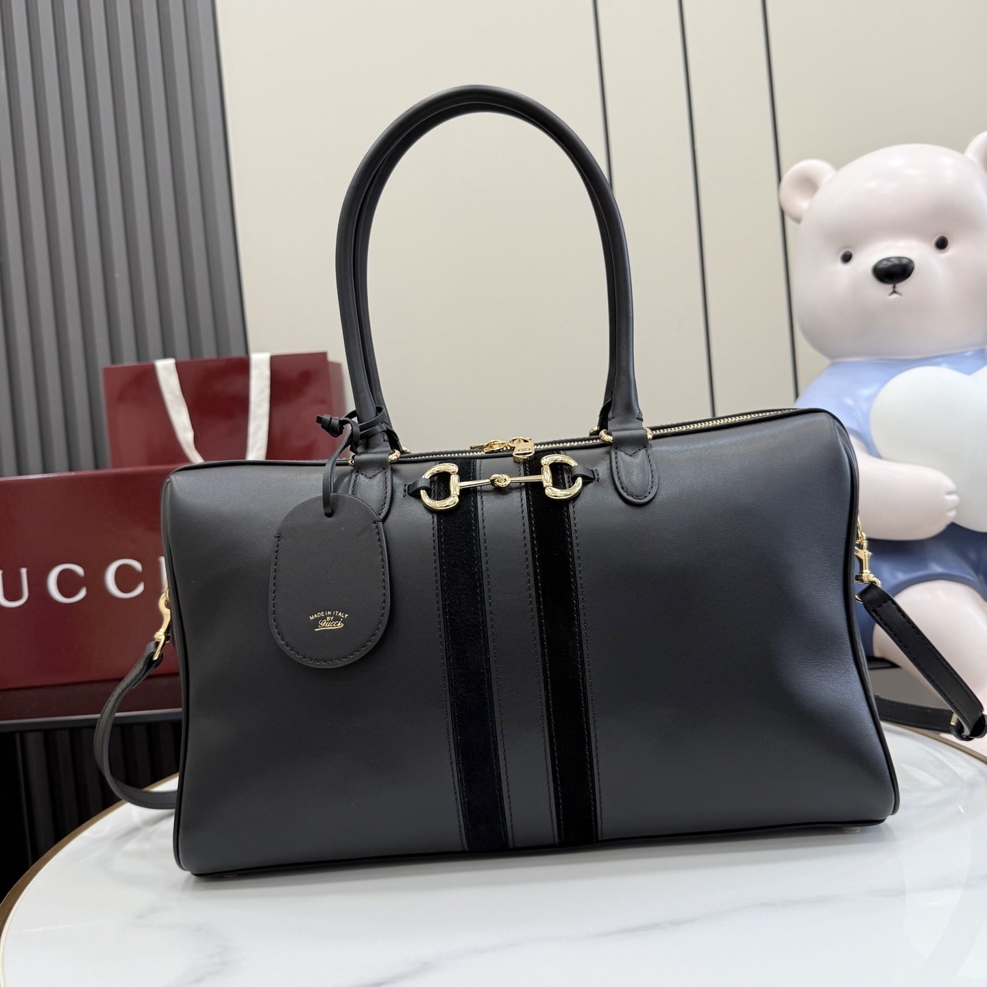 Gucci Black Leather & Canvas Horsebit Handbag