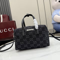 Gucci Black Denim & Leather Zip Handbag