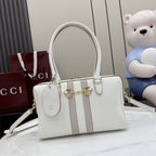 Gucci White Leather & Canvas Horsebit Handbag