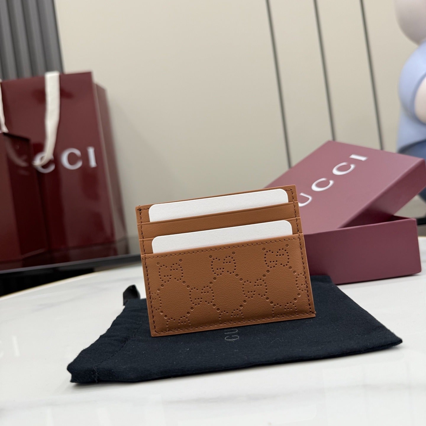 Gucci Brown Leather Openwork Card Holder