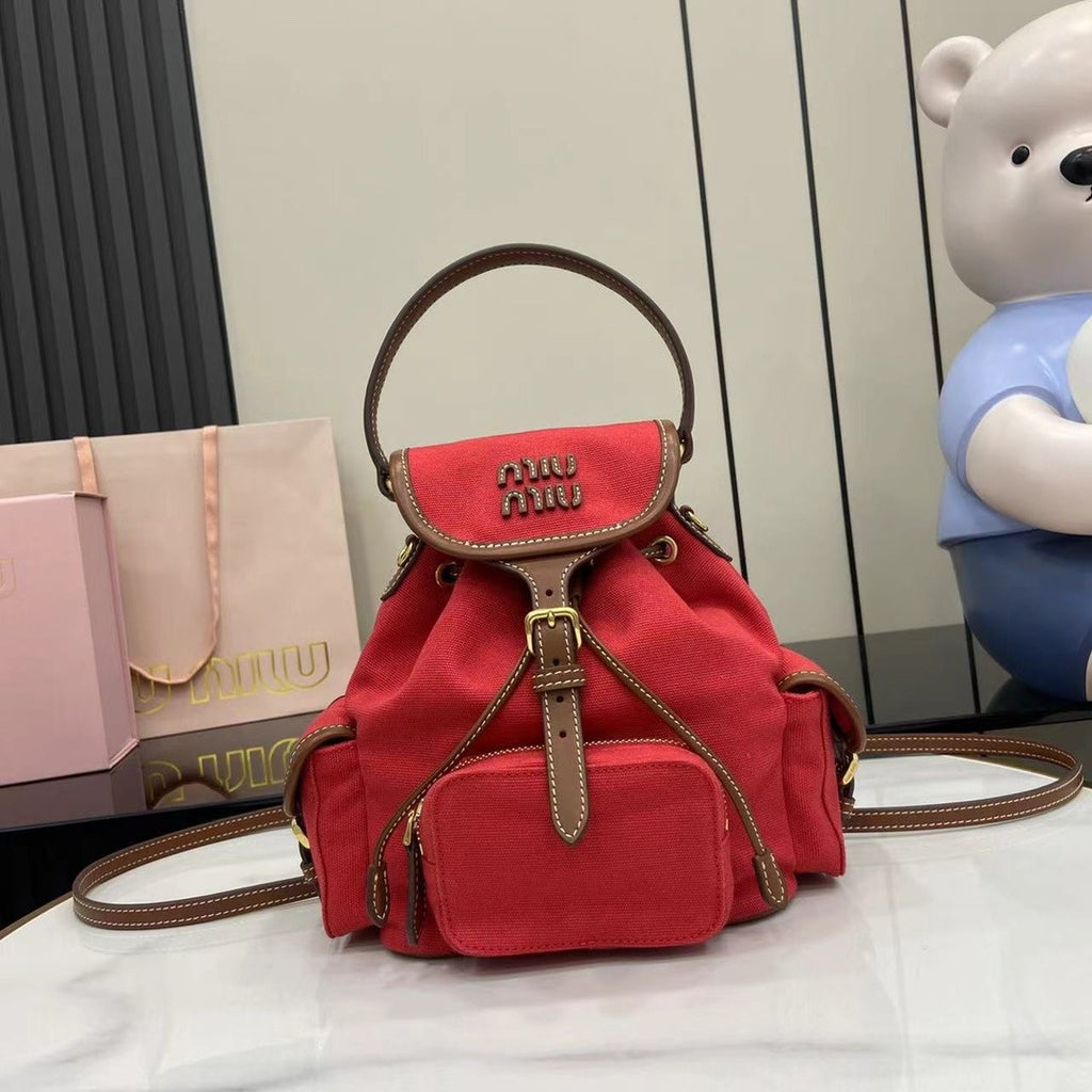 Miu Miu Brown Canvas & Calfskin Leather Backpack