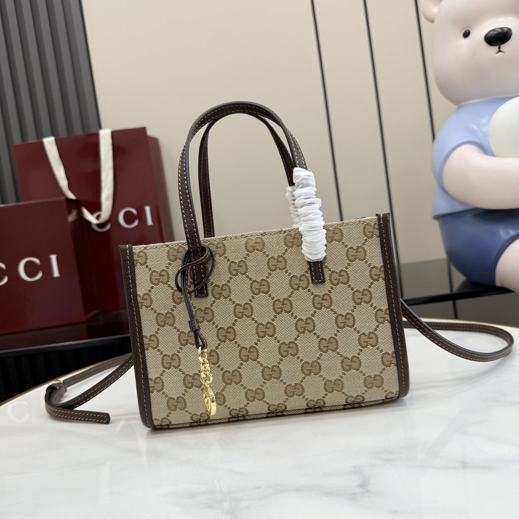 Gucci Brown Leather & Canvas Logo Tote Bag