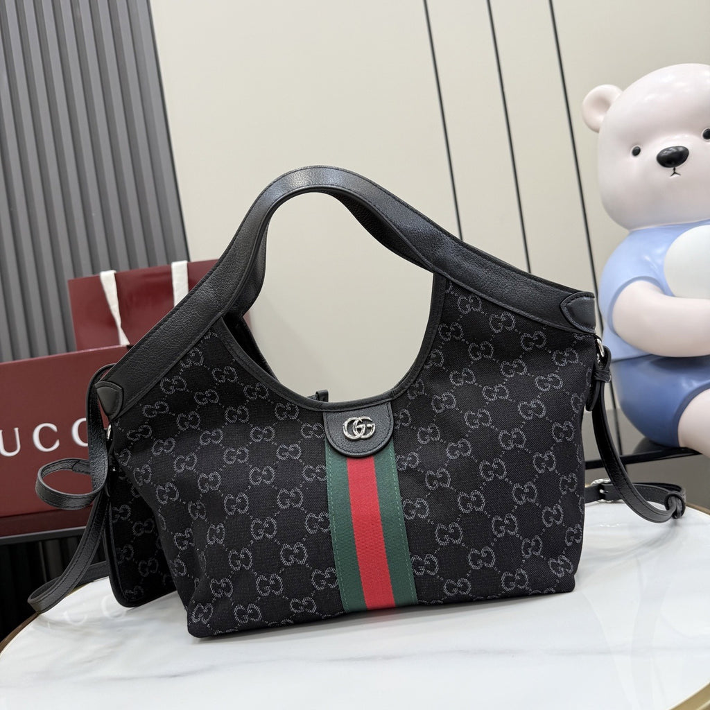 Gucci Black Denim & Leather Double G Clutch