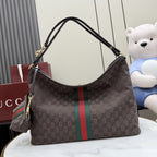 Gucci Brown Canvas & Leather Zip Shoulder Bag
