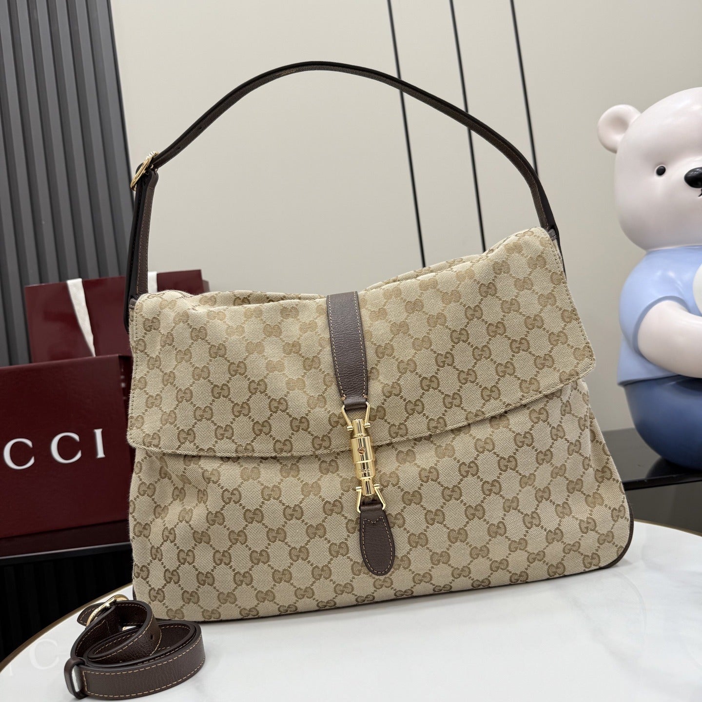 Gucci Brown Canvas & Leather Jackie 1961 Crossbody Bag