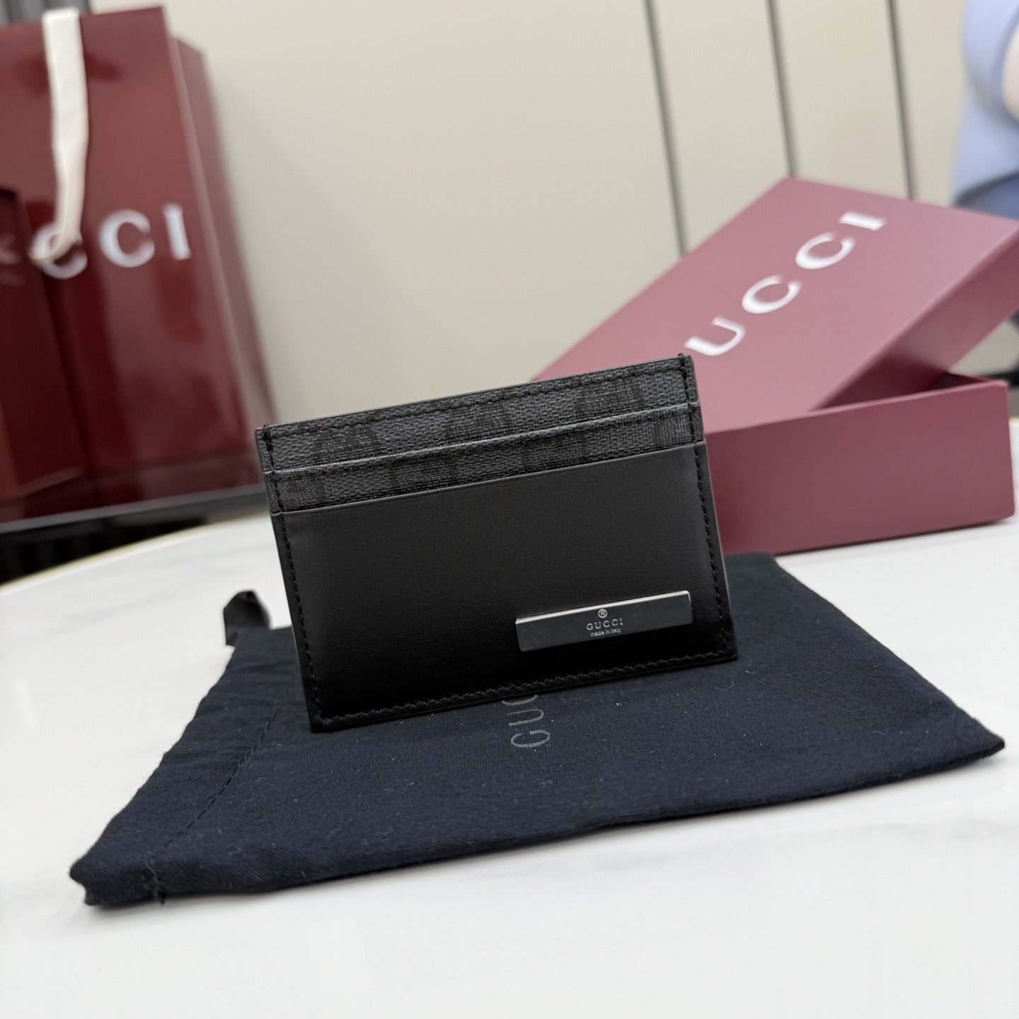 Gucci Black Leather & Canvas Card Holder