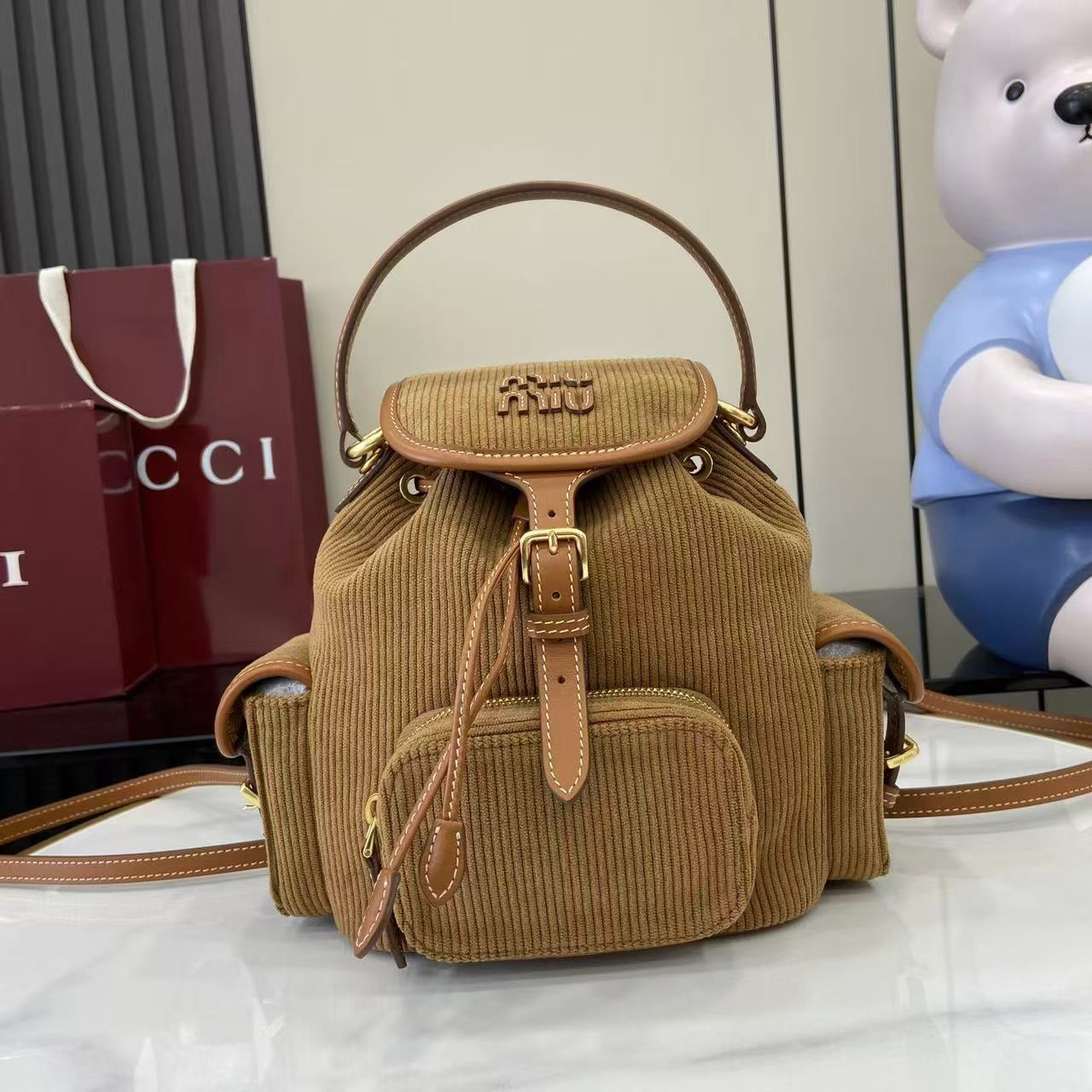 Miu Miu Corduroy & Calfskin Leather Backpack