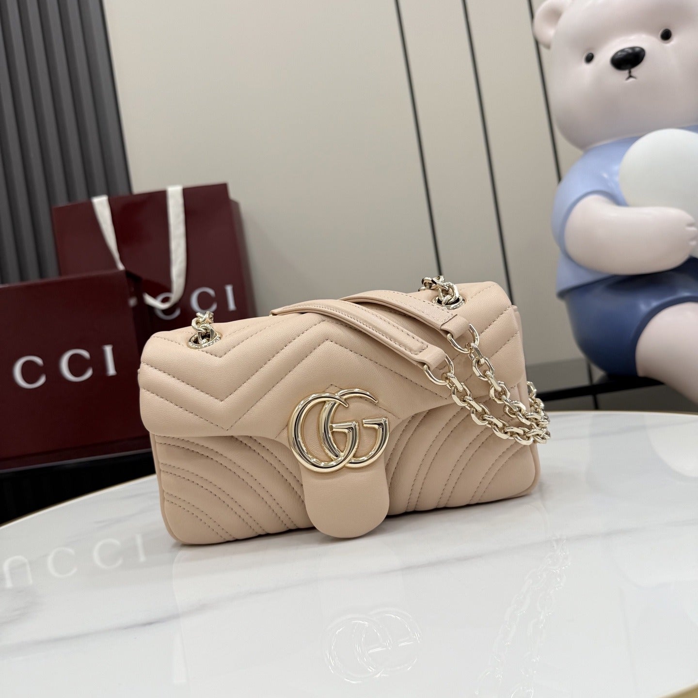 Gucci Pink Lambskin Leather GG Marmont Handbag
