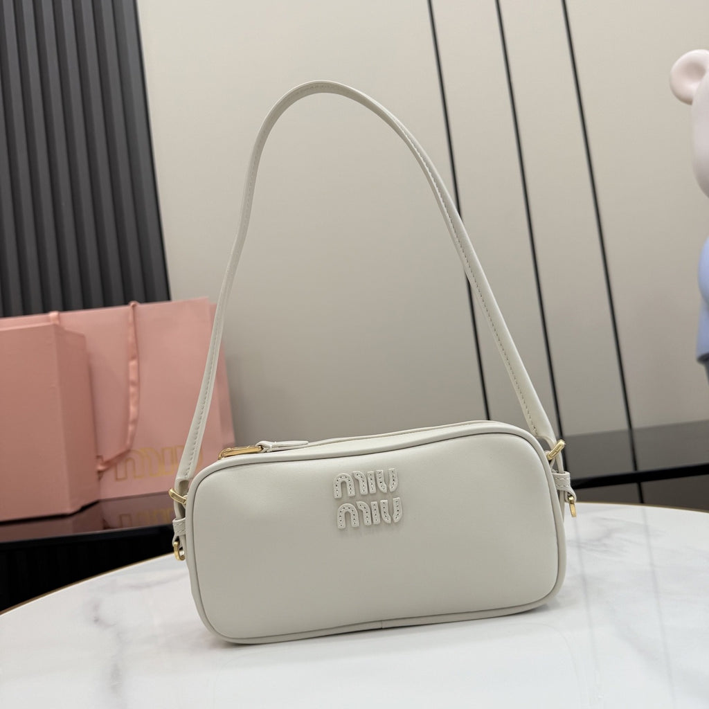 Miu Miu White Calfskin Leather & Cotton Colorblock Handbag