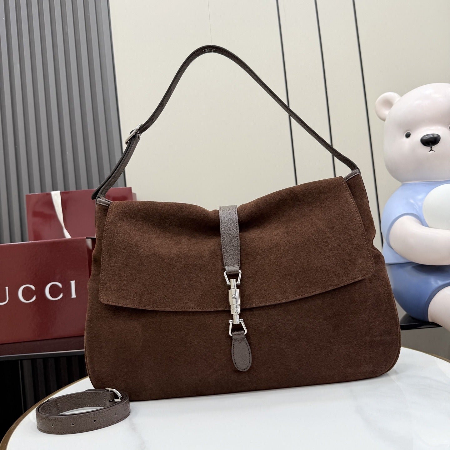 Gucci Brown Lambskin Leather Jackie 1961 Crossbody Bag