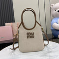 Miu Miu Brown Leather & Canvas Logo Tote Bag