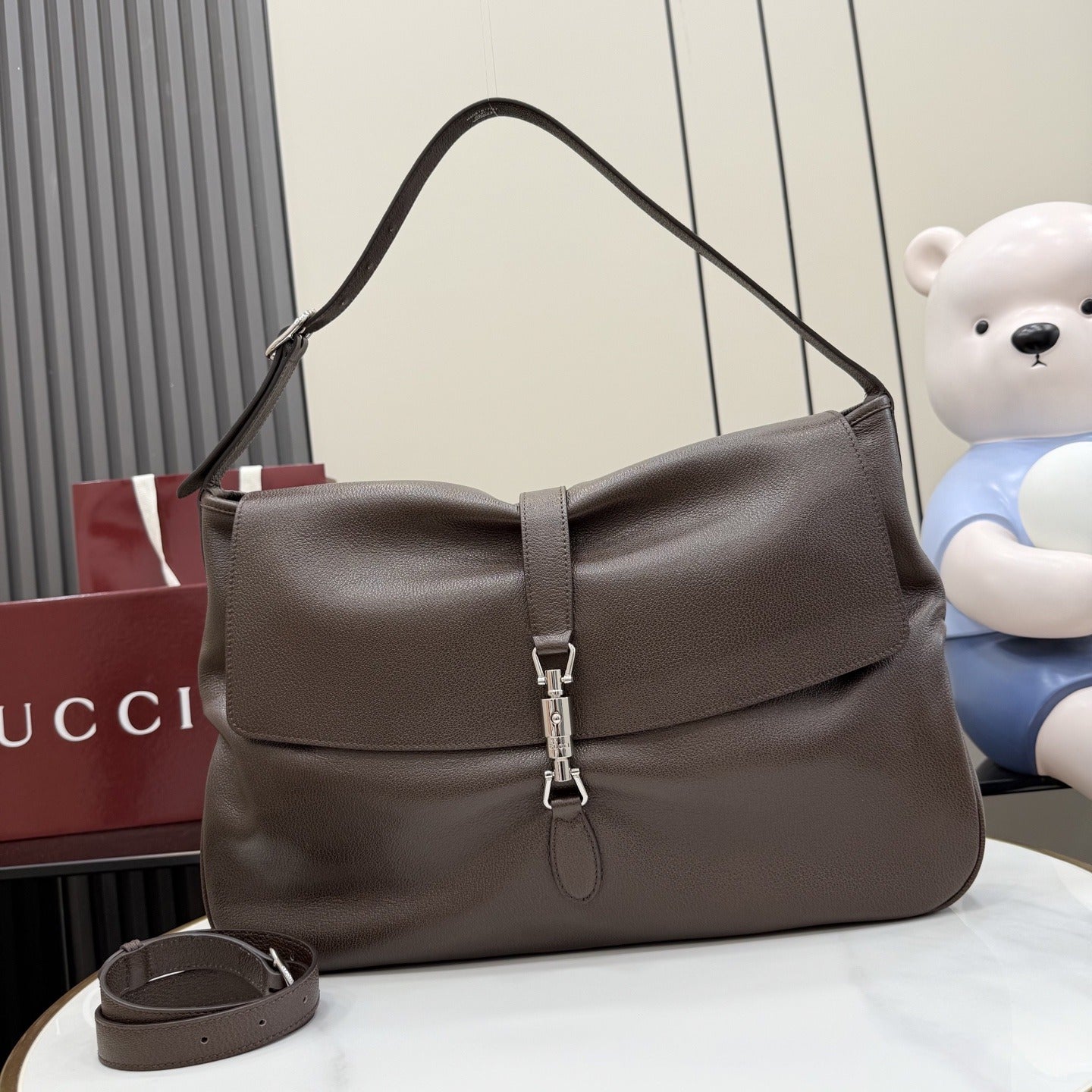 Gucci Brown Lambskin Leather Jackie 1961 Crossbody Bag