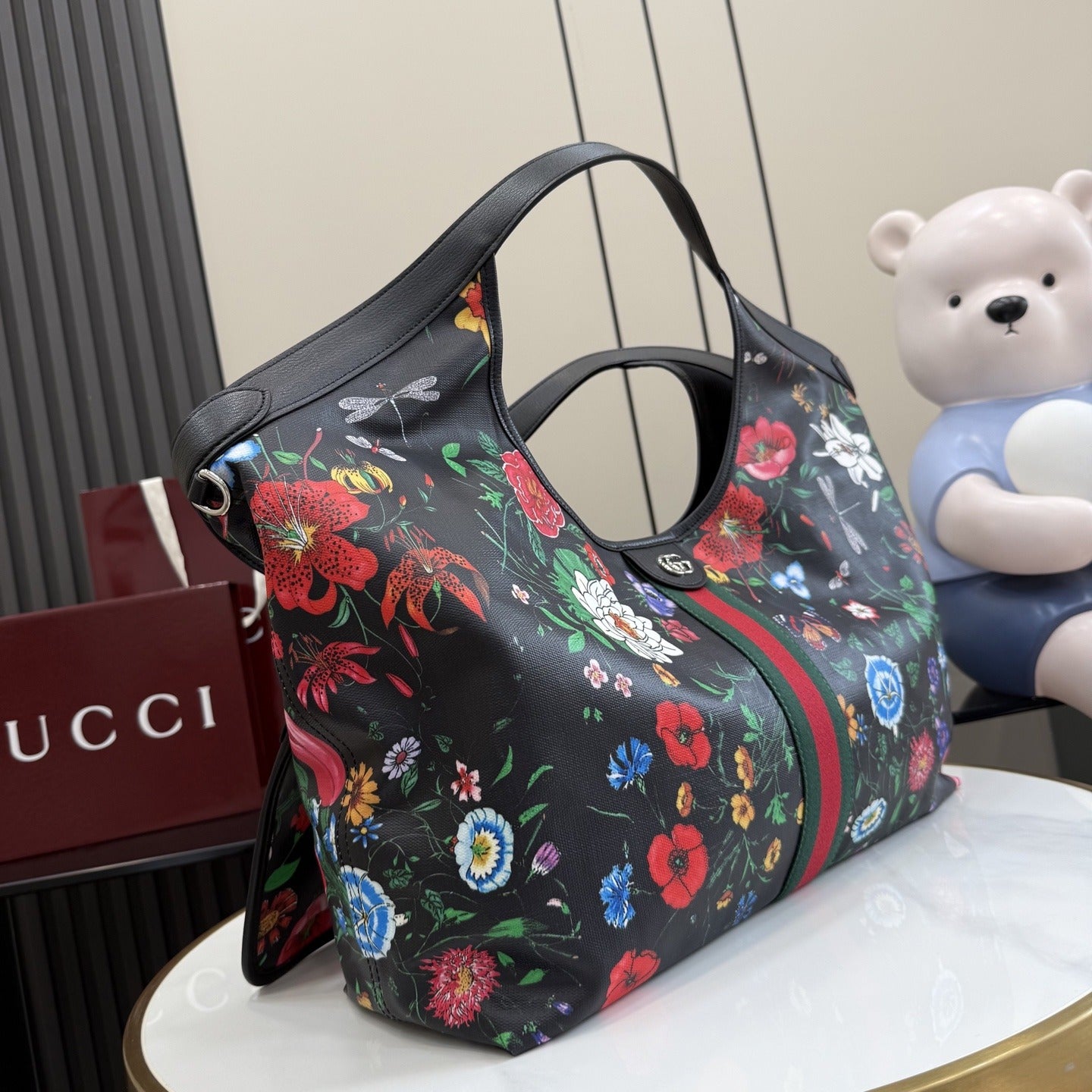 Gucci Black Leather Double G Tote Bag