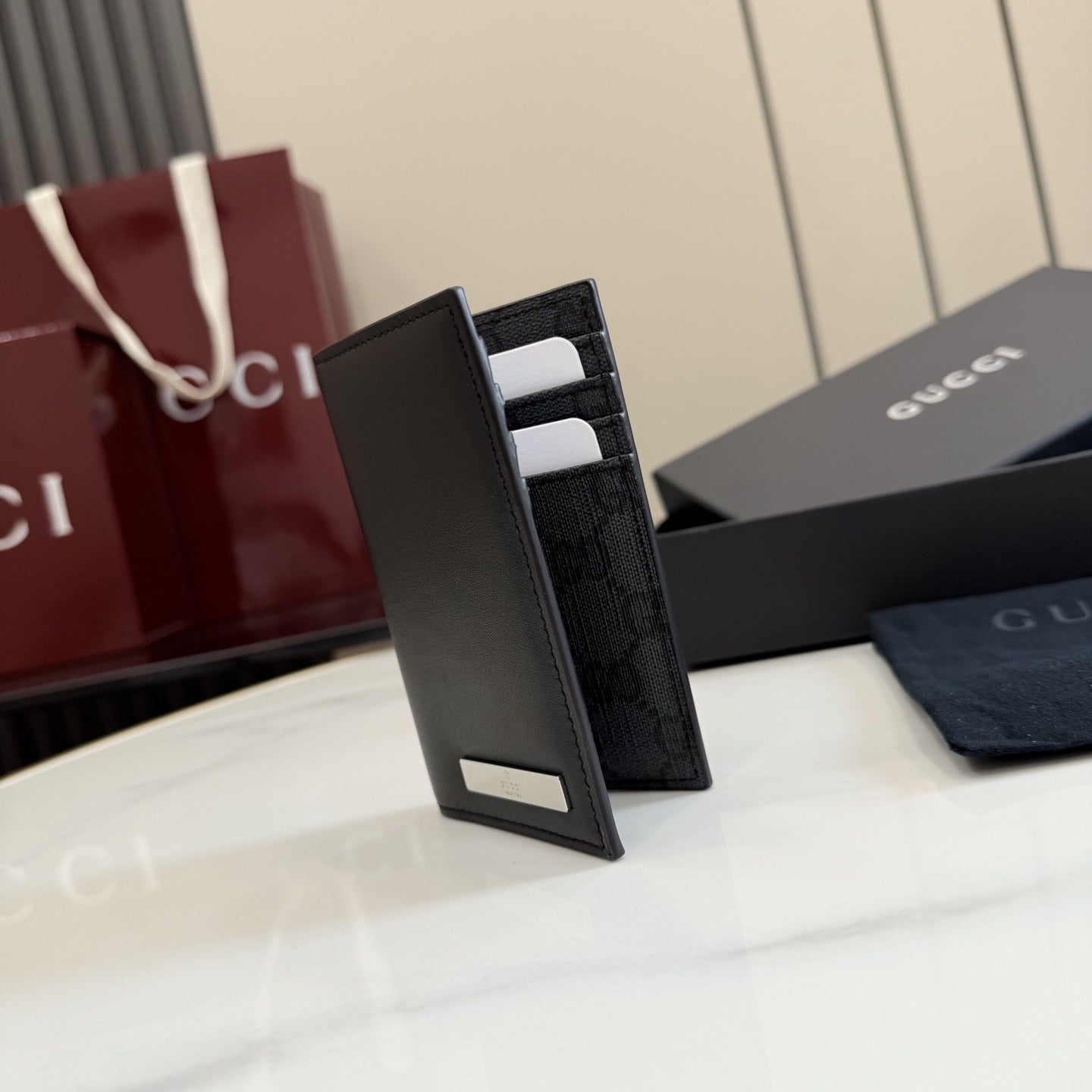 Gucci Black Leather & Canvas Card Holder