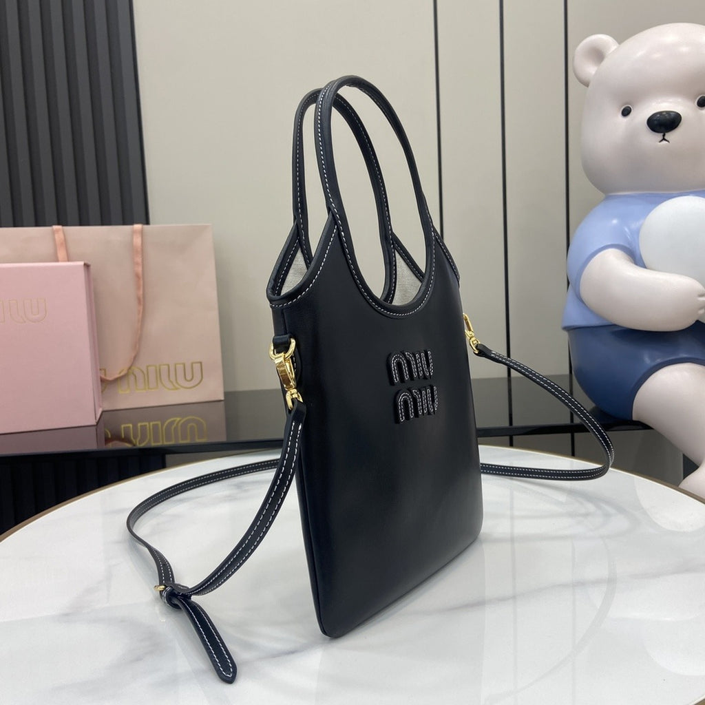 Miu Miu Black Leather Logo Tote Bag