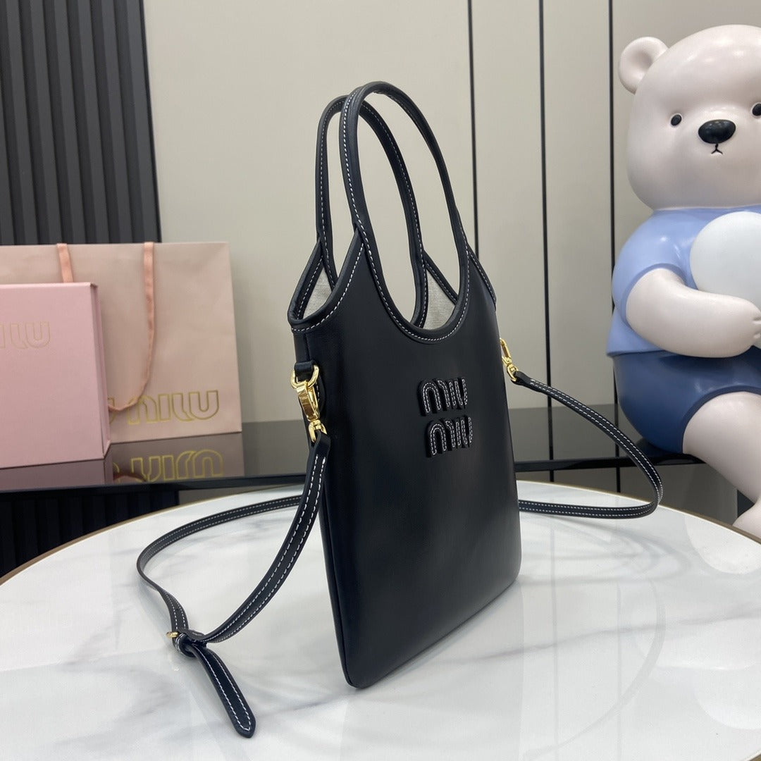 Miu Miu Black Leather Logo Tote Bag