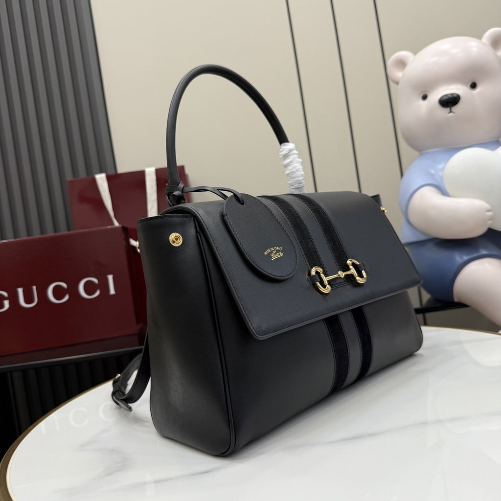 Gucci Black Leather & Canvas Zip Handbag