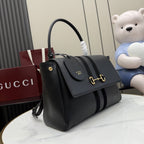 Gucci Black Leather & Canvas Zip Handbag