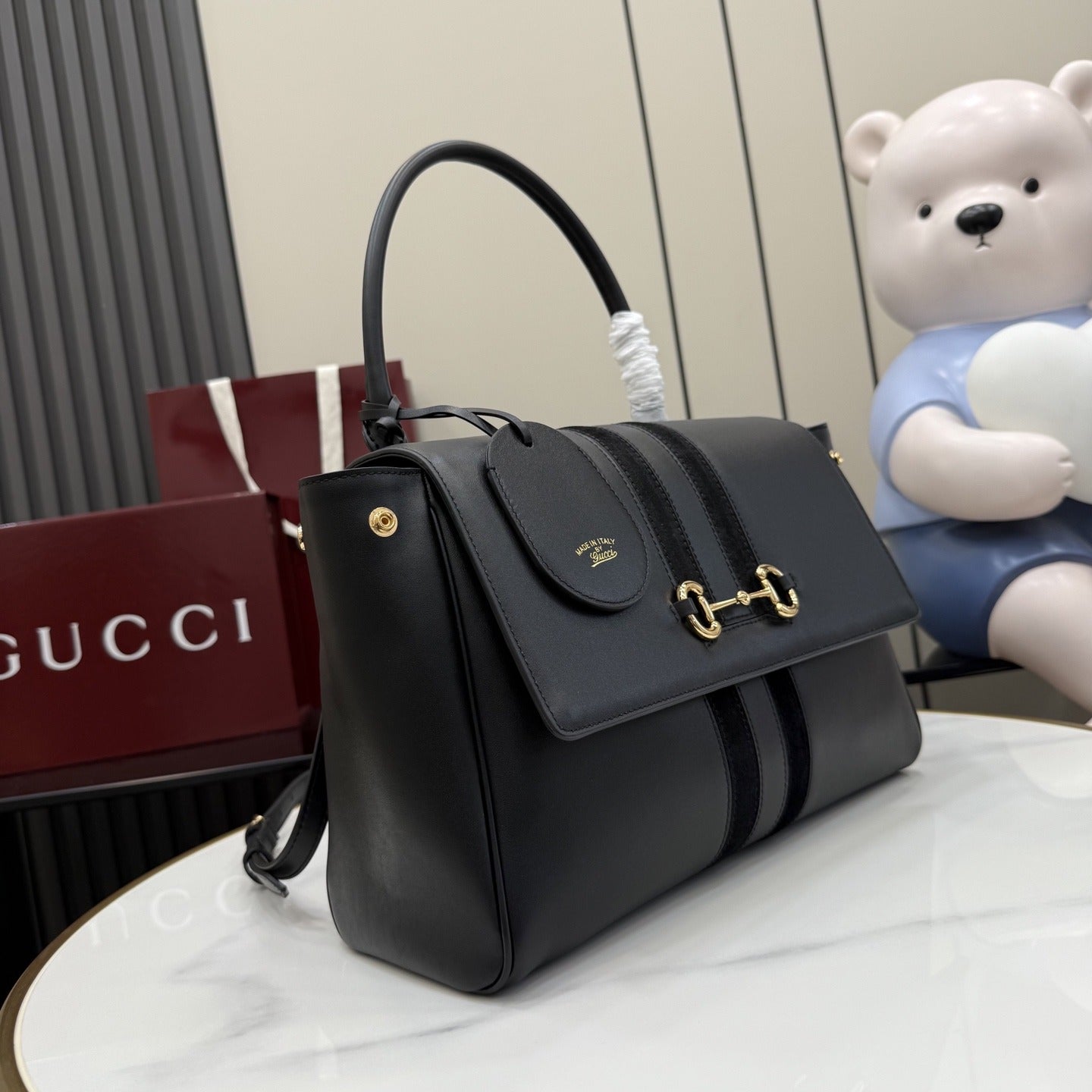 Gucci Black Leather & Canvas Zip Handbag