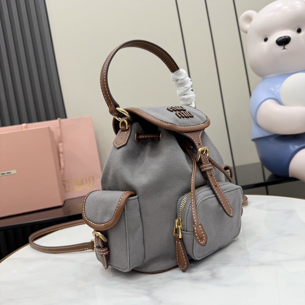 Miu Miu Brown Canvas & Calfskin Leather Backpack