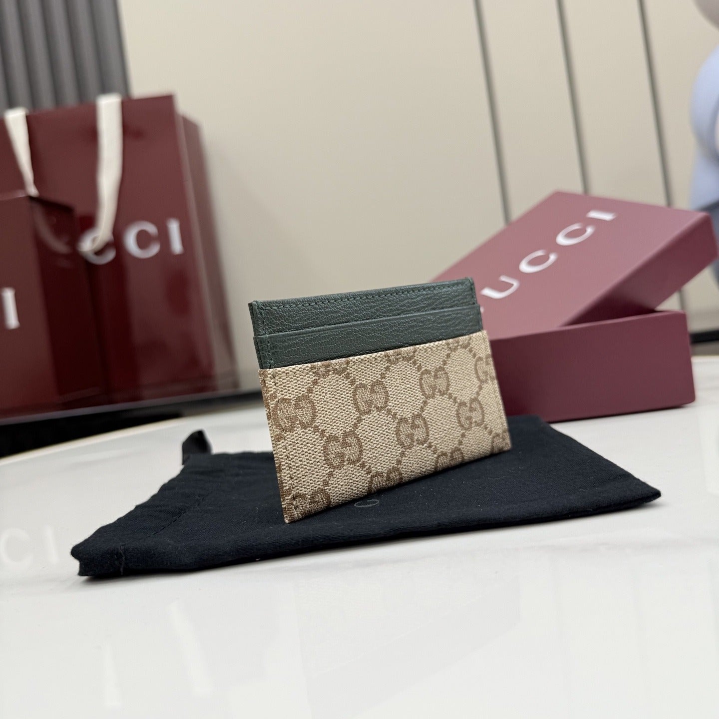 Gucci Brown Canvas & Leather Card Holder
