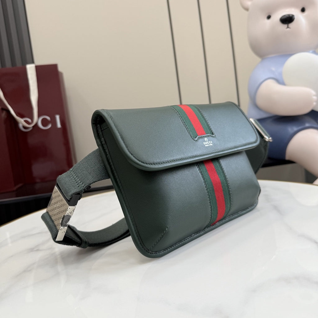 Gucci Green Leather & Canvas Logo Crossbody Bag