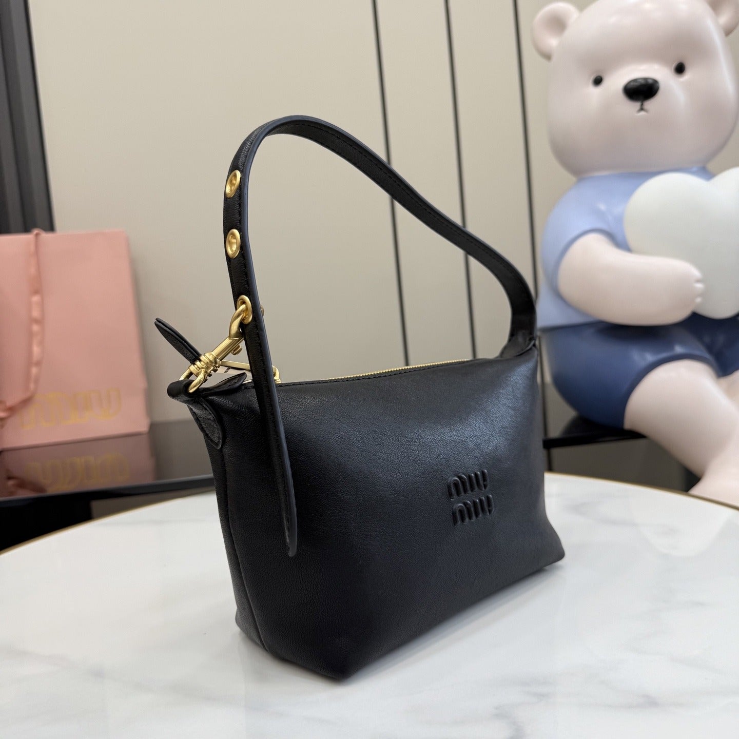 Miu Miu Black Patent Leather Logo Handbag