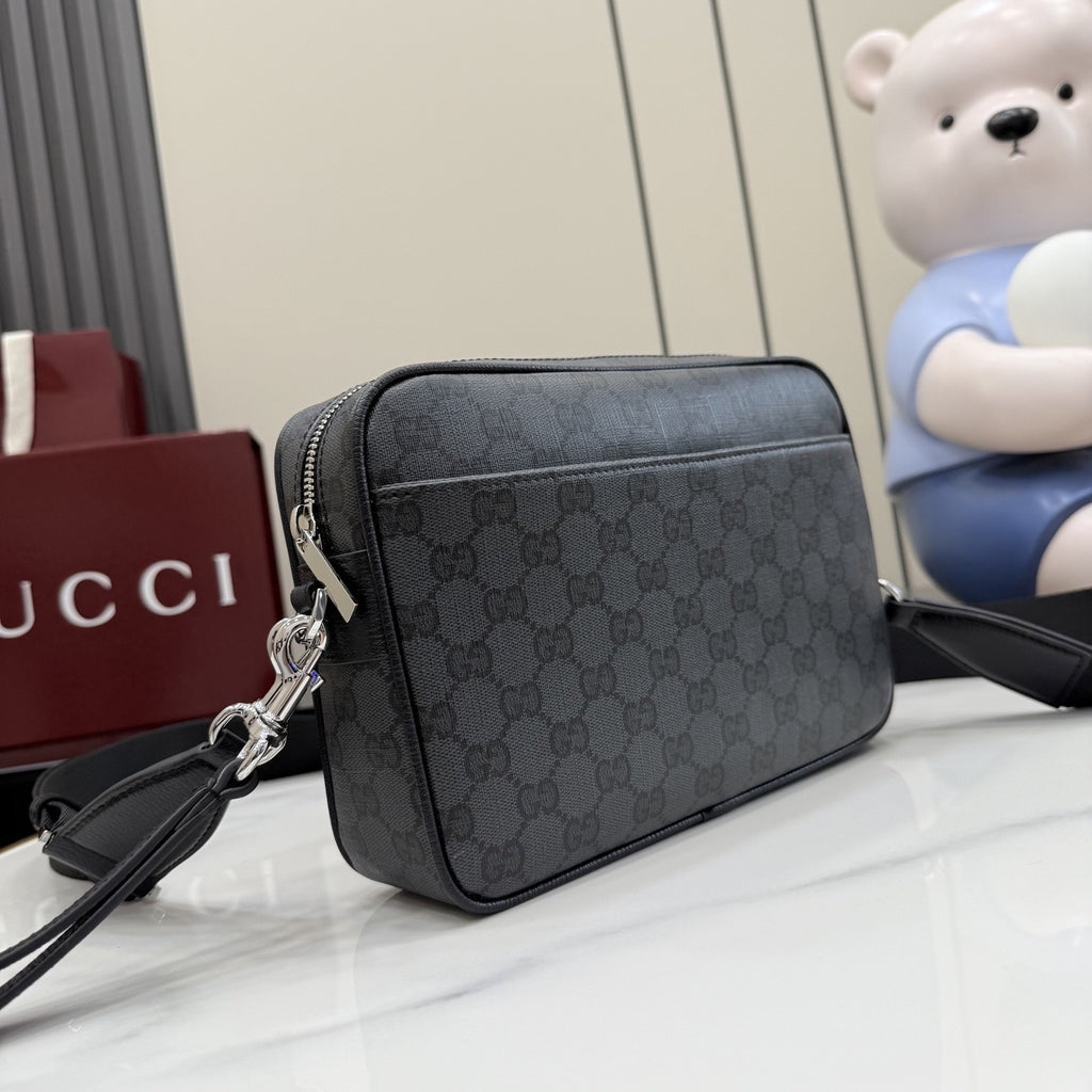 Gucci Black Canvas & Leather Zip Crossbody Bag
