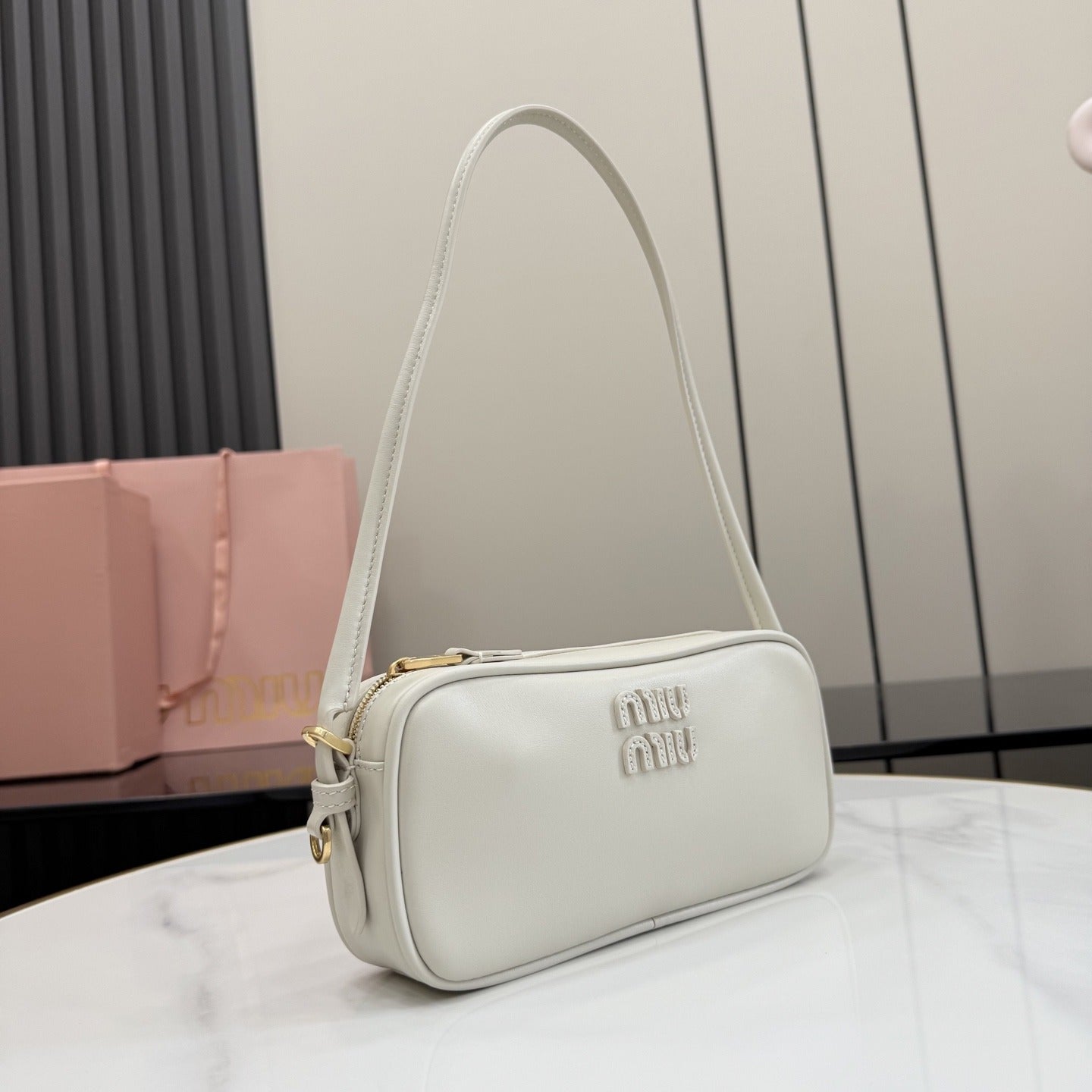 Miu Miu White Calfskin Leather & Cotton Colorblock Handbag