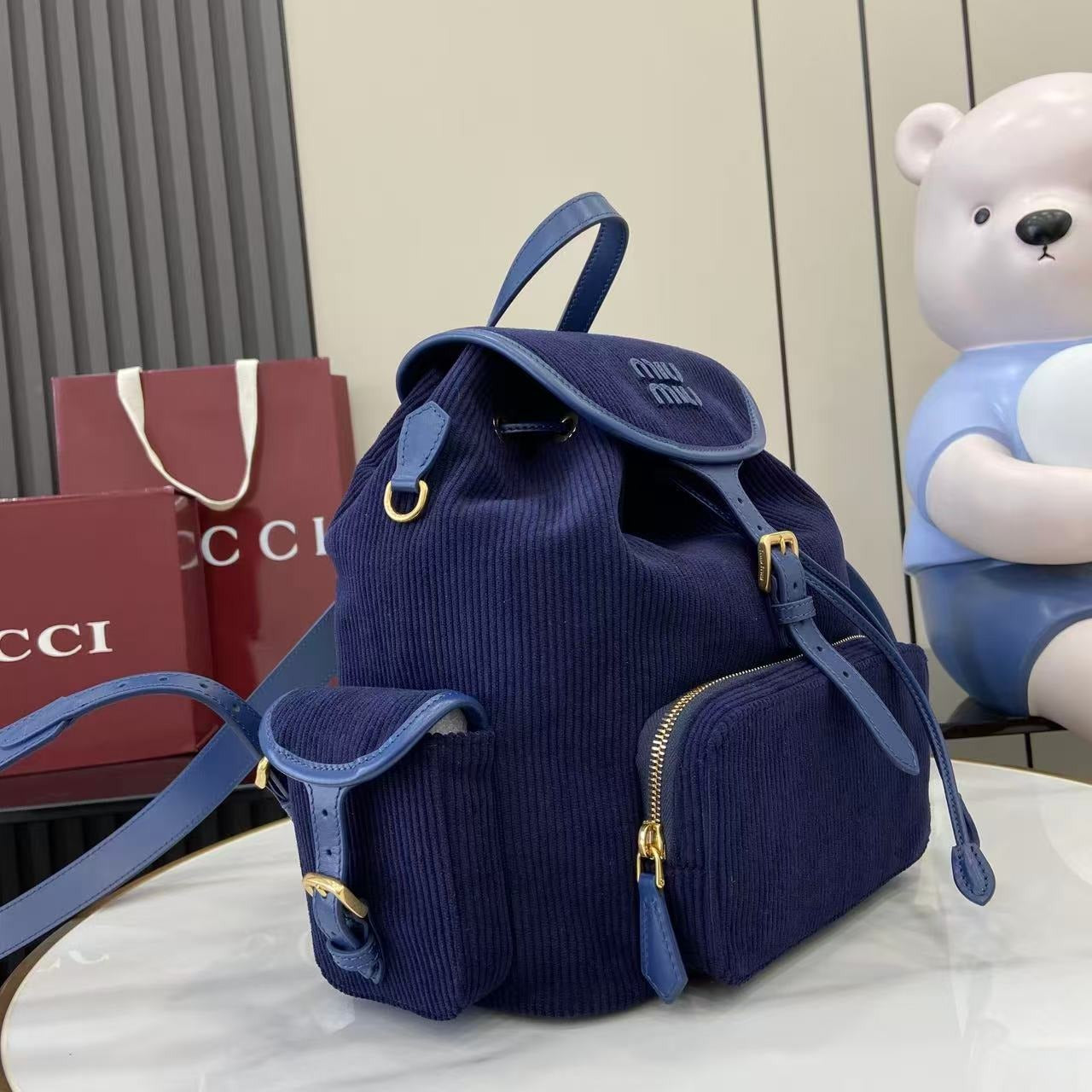 Miu Miu Corduroy & Calfskin Leather Backpack