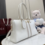 Gucci White Leather & Canvas Horsebit Handbag